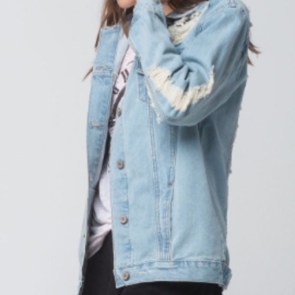 BoomBoom Jeans Oversized Destructed Denim Jacket M - Picture 4 of 8